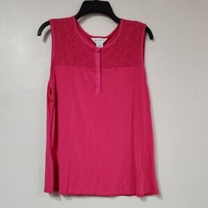 Pink Tank Top with Lace Detail and Zipper Closure